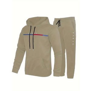 ชุดลำลองผู้ชายสองชิ้นสำหรับฤดูหนาว สไตล์สปอร์ต มีฮู้ด ผ้าริบ สีตัดกัน ผ้าฝ้าย 100% รับสั่งทำสีพิมพ์ลาย - Product Image 4