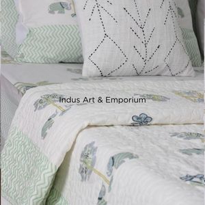 Indian Hand Block Printed Cotton <b>Bedspreads</b> Cotton <b>Quilted</b> Bedcover Wholesale Cotton <b>Quilted</b> Bedcover - Product Image 5