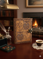 Journal vintage antique en cuir véritable avec motif de hibou, carnet de voyage rétro, papier vierge fait à la main, carnet de croquis, cadeau personnalisé