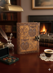 Journal vintage antique en cuir véritable avec motif de hibou, carnet de voyage rétro, papier vierge fait à la main, carnet de croquis, cadeau personnalisé - Product Image 4