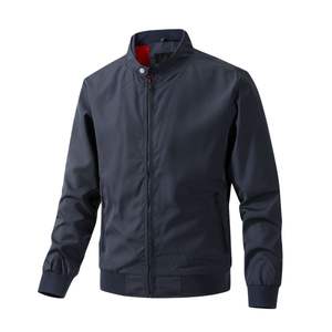 Wholesale Navy <b>Blue</b> Bomber Jacket <b>Men</b> Stand Collar Zip Up Baseball Varsity Jacket Custom Embroidery Polyester Windproof Jacket - Product Image 1