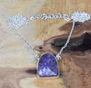 925ฮิปปี้สไตล์โบฮีเมียนสเตอร์ลิงเงินแท้เครื่องประดับเพชรพลอยชาโรไลท์แบบเหลี่ยมเพชรพลอยสีม่วงธรรมชาติสีทึบการตั้งค่าเครื่องประดับที่มีเสน่ห์ - Product Image 3