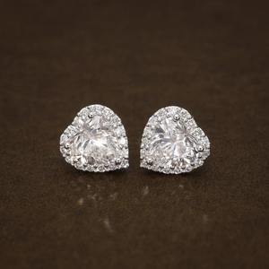 Luxury IGI Certified Heart Cut Lab Grown Diamond Stud <b>Earrings</b> With 14k Gold <b>Halo</b> Set <b>Earrings</b> For Valentine Gift At Low Price - Product Image 2