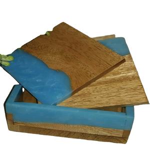 Square Wood Coaster With <b>Clear</b> <b>Resin</b> Usage Hotel Room Restaurant Office New Collection Coasters Hot Selling Make in India - Product Image 6