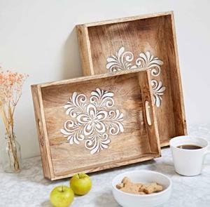 Bandeja de servicio de madera duradera con forma clásica y uso funcional hecho para servicio de restaurante o entretenimiento casual en el hogar - Product Image 2