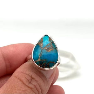 Anillo de piedras preciosas turquesas, joyería para mujer, joyería de estilo bohemio de Plata de Ley 925, anillo hecho a mano de tendencia, regalo para ella - Product Image 1