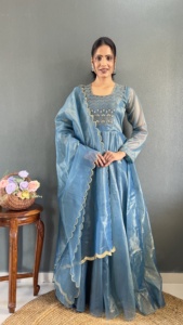 Tendance Georgette Seasonable Wear Dress avec Chic Ruffle Detailing kurta Designer Hand Work Gown With Cut Duppata - Product Image 4