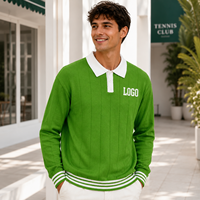 Pull tricoté d'hiver uni pour homme et jeune homme, à col et manches longues, avec logo personnalisé et motif lettre au col, anti-rétrécissement, anti-plis, style vintage