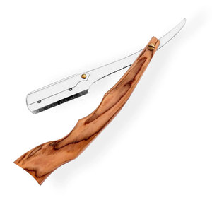 Rasoir droit personnalisé barbier avec manche élégant en bois. Produits de rasage humide pour hommes Single Blade Super Stainless Steel Wood - Product Image 4
