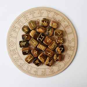 High Quality Handmade Tiger Eye <b>Crystal</b> Carved Rune <b>Set</b> Natural Gemstone Feng Shui Runes Tumbled For Available At Best Price - Product Image 4