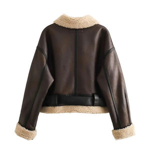 Chaqueta Bomber de Cuero y Piel Sintética de Alta Calidad para Mujer, Chaqueta de Invierno con Ribete de Piel Sintética de Lujo, Chaqueta Bomber Elegante para Mujer, Fabricante - Product Image 2