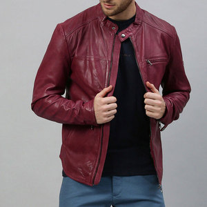 Chaqueta de Cuero Genuino para Hombre, Estilo Moderno, Cierre de Cremallera, Corte Ajustado, Informal, Forro Suave, Mangas Largas, Cuello Alto - Product Image 4
