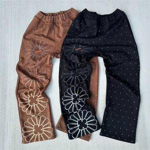 Haute qualité hommes coton personnalisé impression Vintage noir luxe lavé à l'acide jambe droite pantalons de survêtement amples décontracté non tissé OEM - Product Image 1