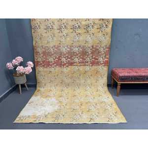 5.2x9.6 ft Rug, Turkish Vintage Rug, <b>Yellow</b> <b>Wool</b> Rug - Product Image 1