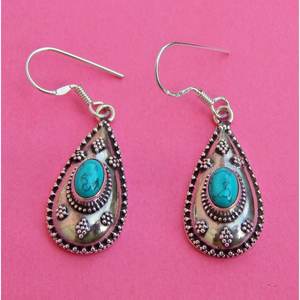 Boucles d'oreilles vintage en argent sterling 925 bijoux en goutte de turquoise naturelle oxydés rétro bijoux d'oreille en argent turquoise - Product Image 5