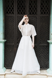 Falda de mujer de calidad Premium AYLIN MAXI FALDA Patrón de hoja en relieve hoja Luxe Tela A-line Acampanado Ropa de mujer Elegante - Product Image 2