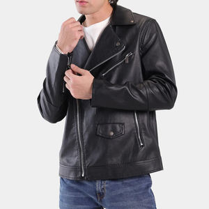 Fashionable Solid Pattern <b>Men</b>’s Black Leather <b>Biker</b> <b>Jacket</b> Multi-Zip Design Slim Fit Comfortable Autumn & Winter Style - Product Image 1