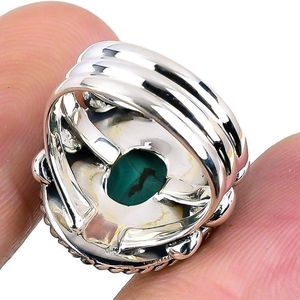 Anillo de estilo clásico de Plata de Ley 925, piedra preciosa de malaquita de corte ovalado para bodas, fiestas, compromiso, regalo de aniversario - Product Image 2