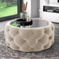 Canapé Chesterfield moderne avec pouf, plateau en verre, structure en bois massif, canapé-lit avec rangement, options de taille et de couleur personnalisables, pour villa et entrepôt