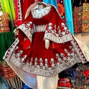 Robe de mariée tribale afghane en gros, OEM, pour femmes, Kuchi, Pashtun, Pathani, dentelle, cachemire, mousseline, unie, multicolore - Product Image 4