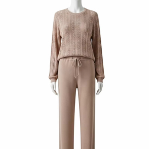 ชุดเสื้อผ้าผ้าฝ้ายโพลีเอสเตอร์น้ำหนักเบาสำหรับผู้หญิงชุดสองชิ้นแบบลำลองระบายอากาศฤดูร้อน - Product Image 4