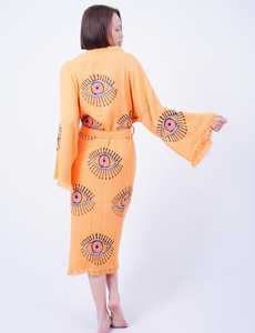 Manches longues Boho Beachwear Matin Robe Brodé Ethnique À La Main Solide Motif Kimono avec Sexy Evil Eye pour Festival Wear - Product Image 5