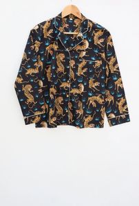 Conjunto de pijamas con estampado de tigre Traje de noche de tela tejida de algodón puro-Regalo de algodón indio suave para ella - Product Image 3