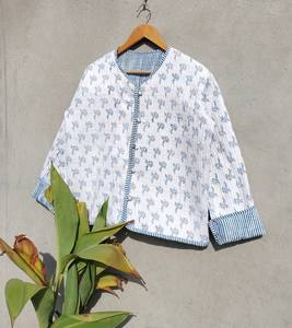 Automne hiver veste matelassée meilleure qualité bloc à la main imprimé Floral coton toile bouton rayure respirant coupe décontractée Artisan - Product Image 5