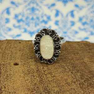 Bohemian 925 Sterling Silver Handmade Pearl Shine <b>Titanium</b> Druze <b>Ring</b> , Bohemian Designer Silver <b>Ring</b> - Product Image 4