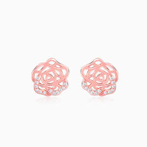 Boucles d'oreilles à tige en filigrane rosette en or 18 carats diamant et zircon plaqué or rose à la mode avec motif géométrique pour les fiançailles - Product Image 2