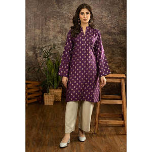 Purple <b>Acrylic</b> Jacquard Floral Print <b>Block</b> Printed Women's Shirt - Product Image 4