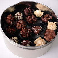 Caja de hojalata grande con bombones de chocolate de trufa surtidos, con embalaje de regalo, venta al por mayor, OEM y ODM disponibles, rellenos de mermelada y frutos secos