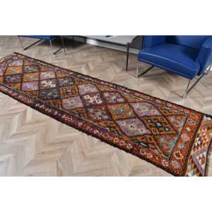 พรมขนาด 2.8x10.7 ฟุต, พรมวินเทจตุรกี, พรมขนสัตว์ลายสัตว์สีแดง - Product Image 5