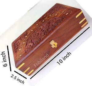 Boîte à bijoux en bois artisanale de qualité supérieure, personnalisable, avec sculpture traditionnelle pour un rangement élégant sur table, à prix abordable - Product Image 4