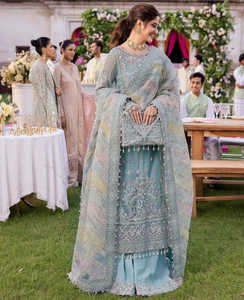 Royal Acrylic Chiffon Embroidered Long Sleeve Anarkali Dress Premium Embellishment Wrinkle Free Lehenga for Women Party Wear - Product Image 1