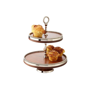 Soporte de pastel de madera de alta calidad con atractivo diseño de metal dorado Vajilla Snacks Cupcake Holder para fiestas de cumpleaños - Product Image 4