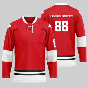 Maillot de hockey sur glace respirant personnalisé par sublimation – Logo, nom d'équipe, numéros, couleurs personnalisables – Design prêt à l'emploi en usine – 100 % polyester - Product Image 4