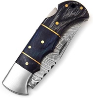 Couteau de poche à verrouillage arrière en acier Damas fait à la main personnalisé avec manche en bois et gaine en cuir fin couteau de camping couteau de pêche
