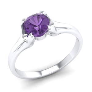 Bagues de fiançailles REYES en argent sterling 925, serties d'une améthyste ronde taille brillant de 0,84 carat, bijoux de mariée pour femmes - Product Image 2