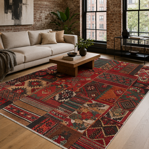 <b>Rug</b> Weavers RW7097 Silk Road Crimson <b>Tribal</b> Washable <b>Rug</b> Dropshipping Wholesale Washable Chenille 10 Sizes - Product Image 1