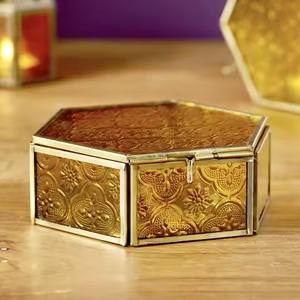 Boîte à bijoux en cristal doré de luxe moderne, taille et forme personnalisables, cadre en métal, rangement, organisateur de cadeaux pour bijoux - Product Image 3