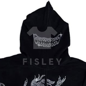 Sweat à capuche en molleton pour homme, coupe décontractée, hiver, 100% coton, tissu éponge français, fermeture éclair avec strass, style streetwear personnalisé - Product Image 3