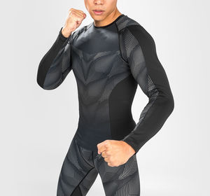 Mejor calidad Rash Guard Bajo MOQ Venta al por mayor Contraste Color Hombres Manga completa Spandex/Poliéster UV Bulk OEM Compresión Rash Guard - Product Image 5