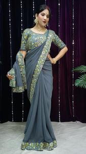 Nuevo y Elegante Sari de Georgette para Novia, con Bordado de Espejo Real, Proveedor de Surat, Tendencia 2022 - Product Image 2