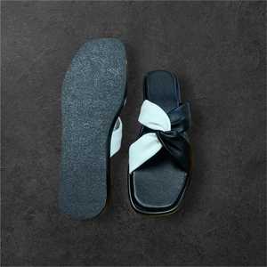 Black & White Knot Flat Sandals with Comfortable Cushioning - Product Image 4