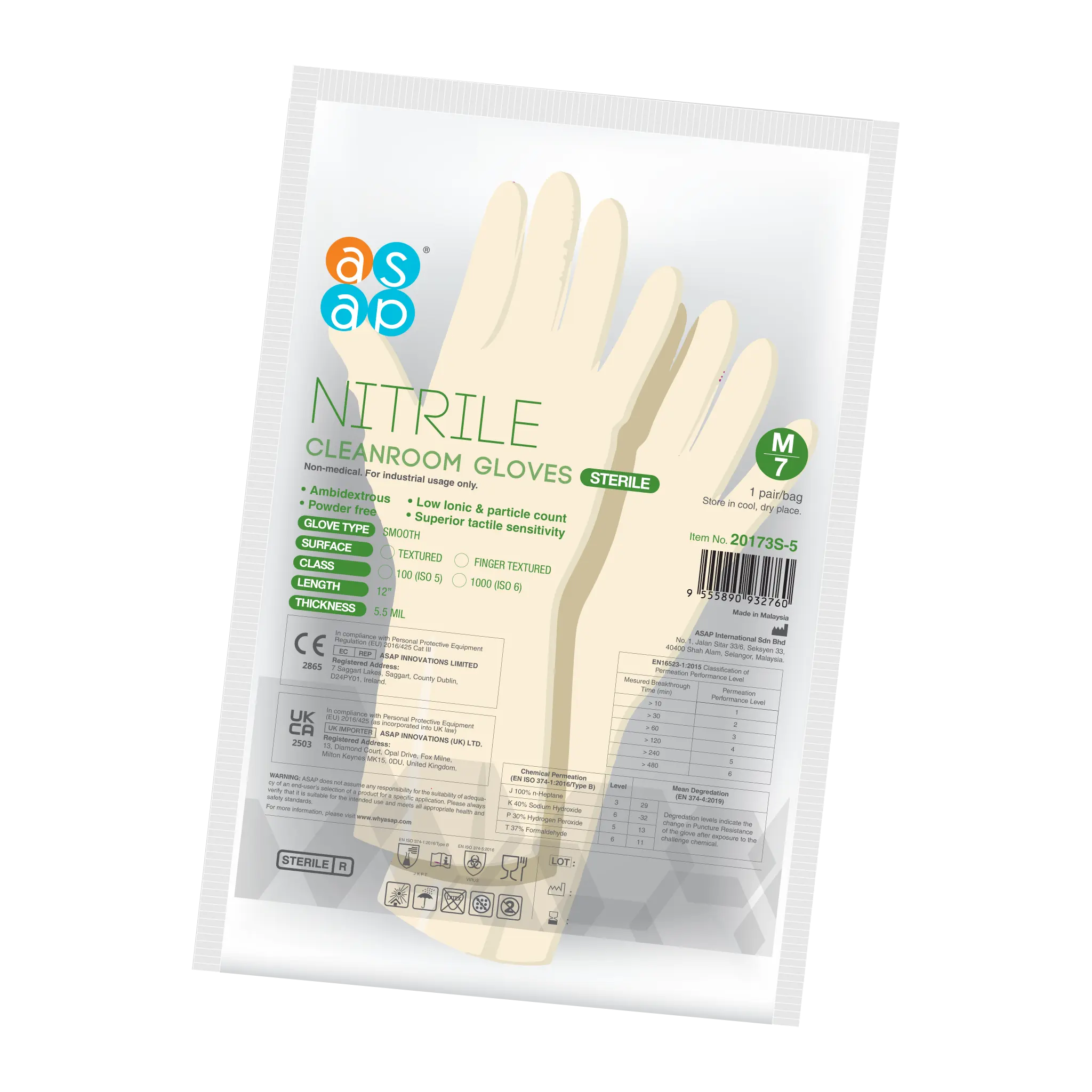 Guantes de examen de nitrilo para sala limpia estéril ASAP, guantes desechables, guantes de protección de manos