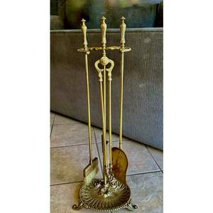 Antique finished brass fire <b>sets</b> with traditional styling and long handled <b>tools</b> for luxurious <b>fireplaces</b> - Product Image 3