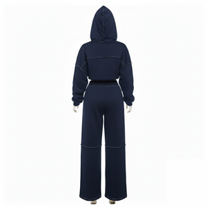 Dernier design, survêtement décontracté pour femme avec logo personnalisé, qualité supérieure, 100% coton, coupe ample, hauts à fermeture éclair, ensemble assorti uni - Product Image 6