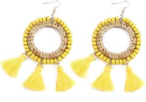 Pendientes hechos a mano con cuentas de semillas amarillas de estilo étnico bohemio, joyería colgante para ropa de fiesta de mujer - Product Image 4