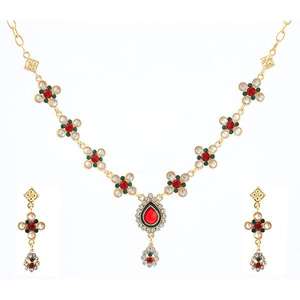 Collier Kriaa 1100337 serti de pierres d'Autriche rouges et de perles Meenakari en plaqué or 18 carats pour cadeaux - Product Image 1